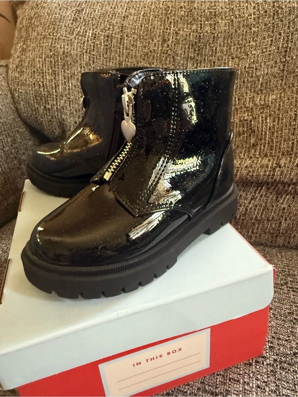 Glossy Black Chunky Lug Ankle Boots